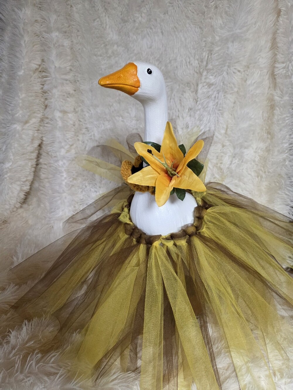 19" Handmade Yellow Tutu and Flower And Crocheted Ruffle Collar